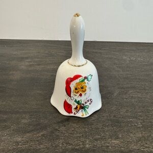 Vintage White Ceramic Santa Bell with Gold Trim